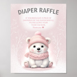 Winter Bear Pink Baby Dusche Windeln Raffle Schild