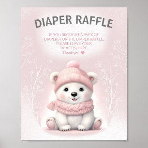 Winter Bear Pink Baby Dusche Windeln Raffle Schild