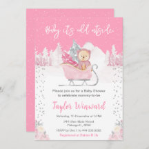 Winter Bear Pink Sleigh Baby Dusche