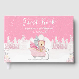Winter Bear Pink Sleigh Baby Dusche Gästebuch