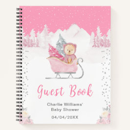 Winter Bear Pink Sleigh Baby Dusche Gästebuch Notizbuch