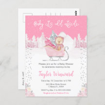 Winter Bear Pink Sleigh Baby Dusche