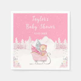 Winter Bear Pink Sleigh Baby Dusche Serviette