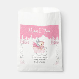 Winter Bear Pink Sleigh Baby Dusche Vielen Dank Geschenktütchen