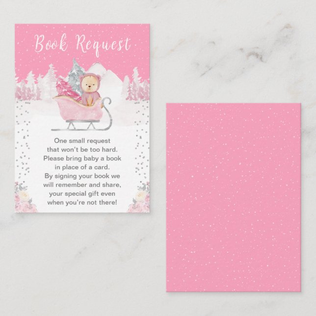Winter Bear Pink Sleigh Buchanfrage Begleitkarte (Vorne/Hinten)