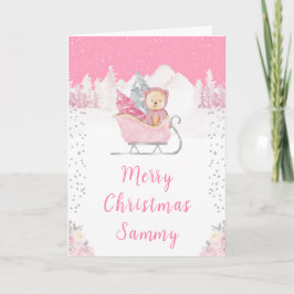 Winter Bear Pink Sleigh Frohe Weihnachten