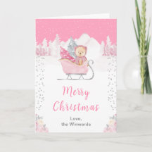 Winter Bear Pink Sleigh Frohe Weihnachten