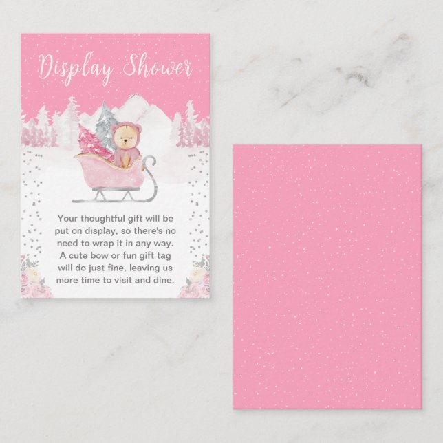 Winter Bear Pink Sleigh Showdusche Begleitkarte (Vorne/Hinten)