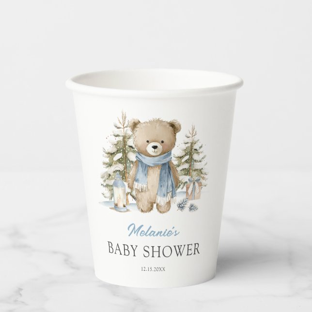 Winter Bear Watercolor Baby Shower Pappbecher (Vorderseite)