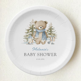 Winter Bear Watercolor Baby Shower Pappteller