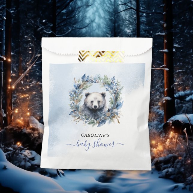 Winter Bear Watercolor Babydusche Geschenktütchen (Winter Bear Watercolor Baby Shower Favor Bag)