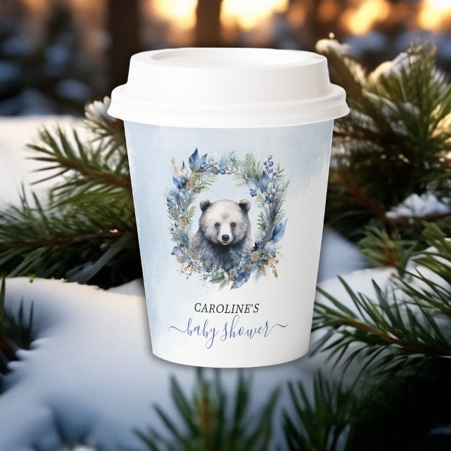 Winter Bear Watercolor Babydusche Pappbecher (Winter Bear Watercolor Baby Shower Paper Cups)