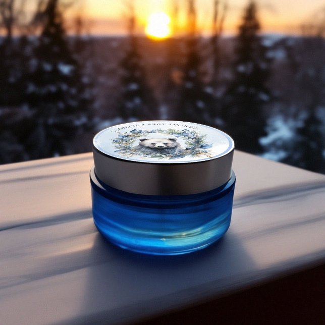 Winter Bear Watercolor Babydusche Runder Aufkleber (Winter Bear Watercolor Baby Shower Classic Round Sticker)