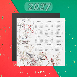 Winter-Beeren-Vögel-Weihnachten 2027 Kalender Magnetkarte