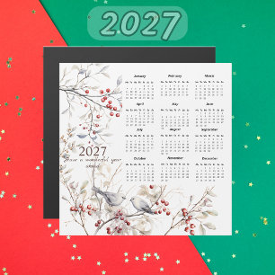 Winter-Beeren-Vögel-Weihnachten 2027 Kalender Magnetkarte