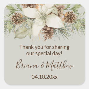 Winter-Beige-Elegant-Script-Hochzeitsgeschenk Quadratischer Aufkleber