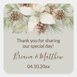 Winter Beige Elegante Script-Gastgeschenk Hochzeit Quadratischer Aufkleber