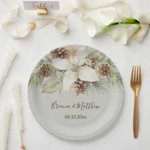 Winter Beige Elegante Script Wedding Pappteller
