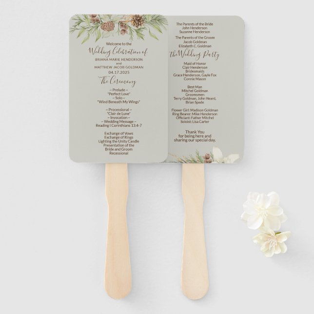 Winter Beige Elegante Script Wedding Programm Fächer (Vorne und Hinten)