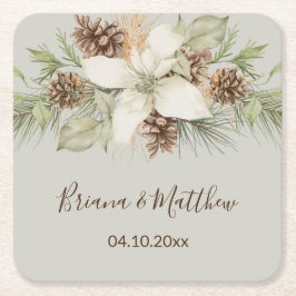 Winter Beige Elegante Script Wedding Rechteckiger Pappuntersetzer