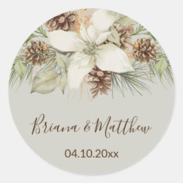 Winter Beige Elegante Script Wedding Umschlag Aufk Runder Aufkleber