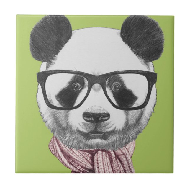Winter-bereiter Panda-Bär Fliese (Vorderseite)