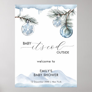 Winter-Berg-Schneeflocken-Baby-Shower-Willkommen Poster
