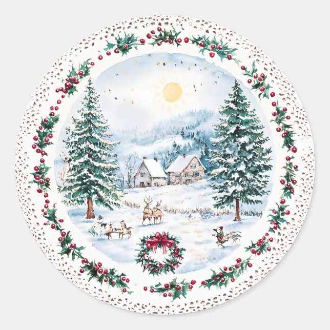 Winter-Bergheim Runder Aufkleber (Vorderseite)