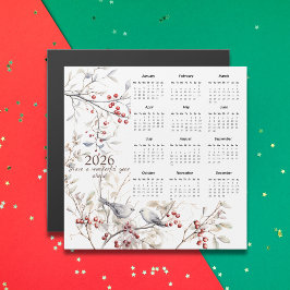 Winter Berries Birds Weihnachten 2026 Kalender Magnetkarte