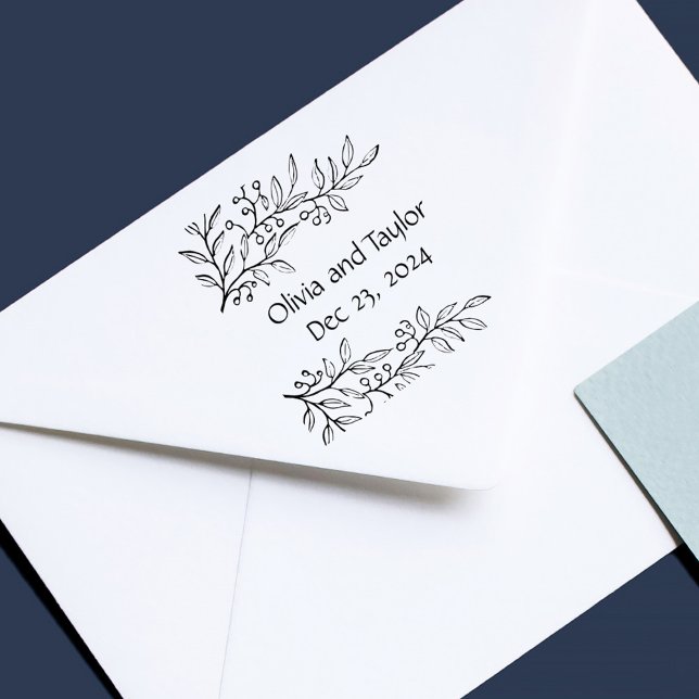 Winter Berries Botanisch Save the Date Vintag Permastempel (Elegant Winter Berries Botanical Save the Date Wedding Self-inking Stamp)