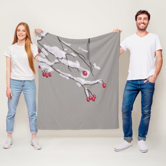 Winter Berries Branchen im Schnee bedeckt Fleecedecke (Beispiel)