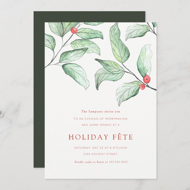 Winter Berries Feierlichkeiten Einladungen (Vorne/Hinten)