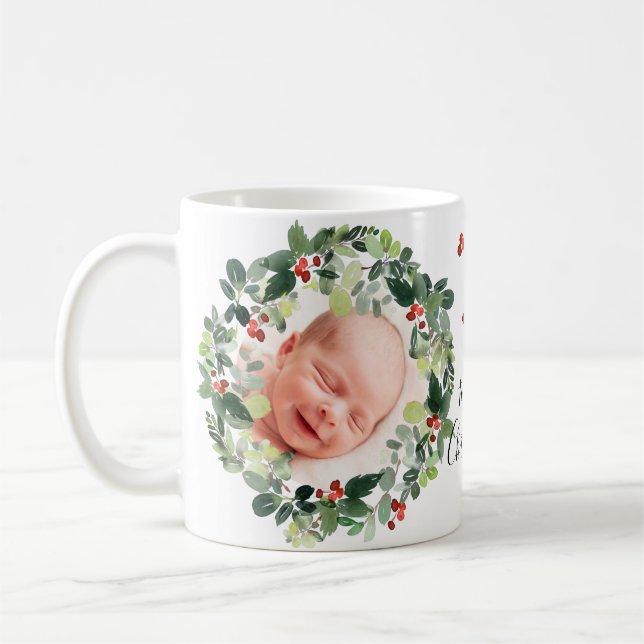 Winter Berries Frohe Weihnachts Custom Foto Kaffeetasse (Links)