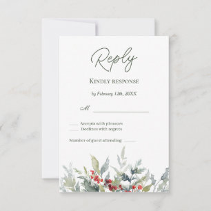 Winter Berries Green Foliage Reply RSVP Karte