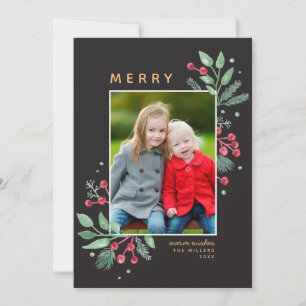 Winter Berries Greenery Frohe Weihnachtsfeier Foto