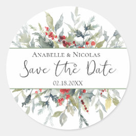 Winter Berries Greenery Save the Date Sticker