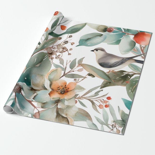 Winter Berries Greenery Watercolor Holiday Geschenkpapier (Ungerollt)