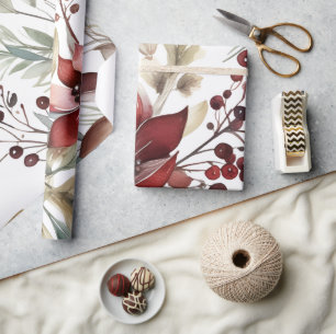 Winter Berries Greenery Watercolor Holiday Geschenkpapier