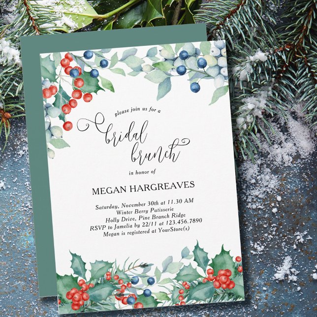 Winter Berries Holly Watercolor Bridal Brunch Einladung (Von Creator hochgeladen)