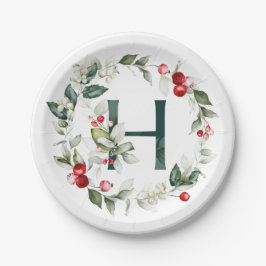 Winter Berries Monogram H Paper Plate Pappteller