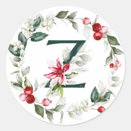 Winter Berries Monogram Z Small Round Labels Runder Aufkleber