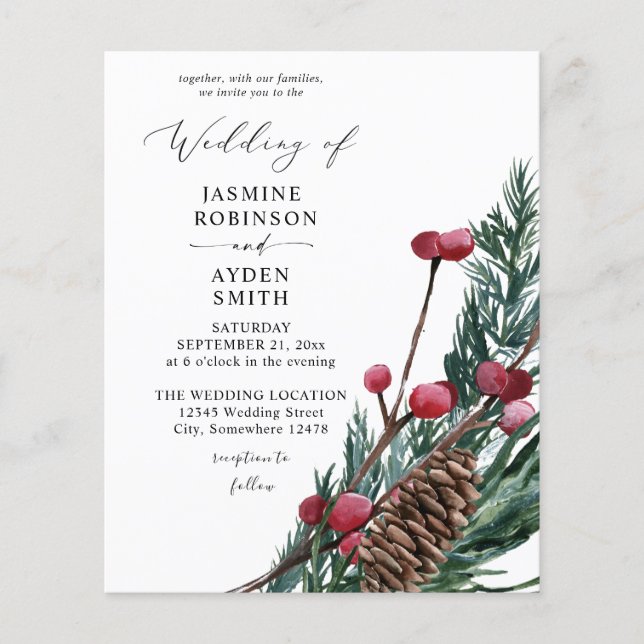 Winter Berries & Pine Greenerity Wedding Flyer (Vorne)