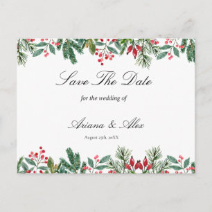 Winter Berries Pine Greenerity Wedding retten das  Postkarte