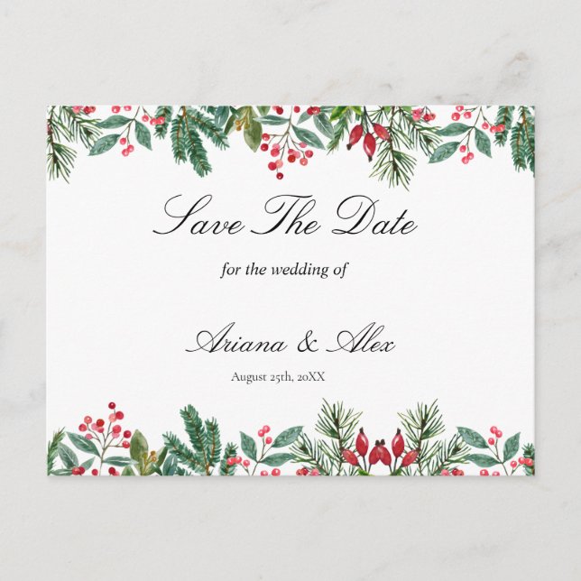 Winter Berries Pine Greenerity Wedding retten das  Postkarte (Vorderseite)