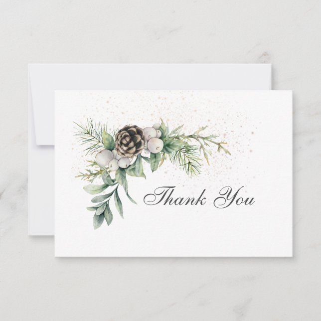 Winter Berries Pine Greenery Inspiration Hochzeit Dankeskarte (Vorderseite)