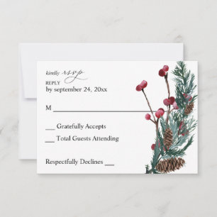 Winter Berries & Pine Greenery on Male RSVP Card