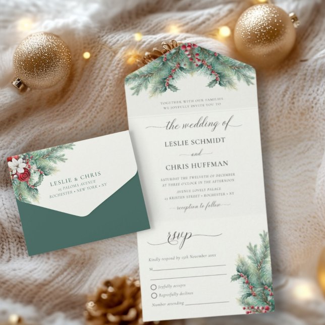 Winter Berries & Pine Weinkeller Hochzeit All In One Einladung (Von Creator hochgeladen)