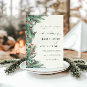 Winter Berries & Pine Weinkeller Hochzeit Einladung