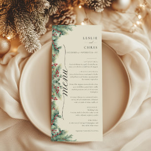 Winter Berries & Pine Weinkeller Hochzeit Menükarte
