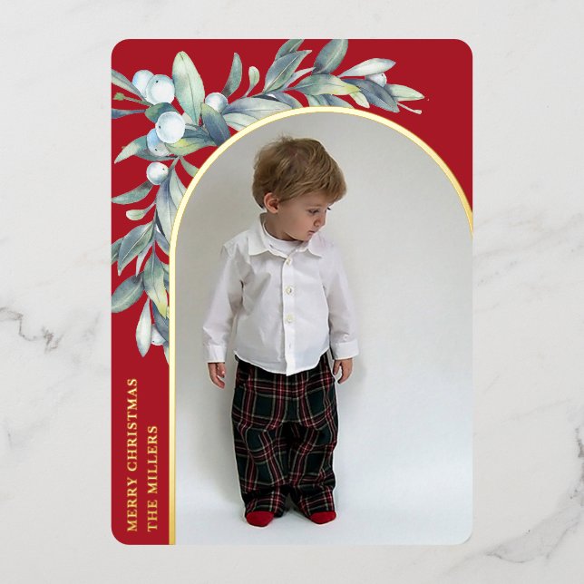 Winter Berries Rotes Foto Folien Feiertagskarte (Vorderseite)